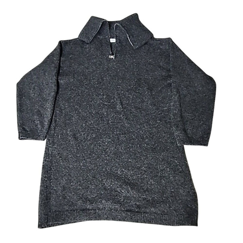All in Favor Gray Sweater Long Sleeve Wool Blend Preppy Capsule Zip Cowl Neck‎ L